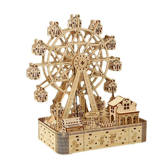 DIY Wooden Ferris Wheel Music Box – 3D Puzzle Model with LED Lights